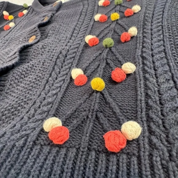 The GREAT The Frond Pom Pom Embellished Knit Cardigan Sweater Midnight Blue 2/M - Picture 9 of 12